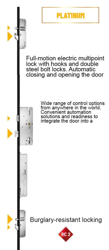 Platinum smart electric multipoint door lock with hooks, bolts, and RC2 anti-burglary protection