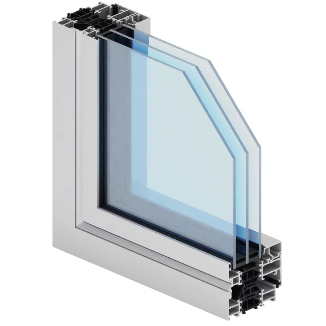 Thermally broken triple-glazed aluminum window section for high-performance buildings